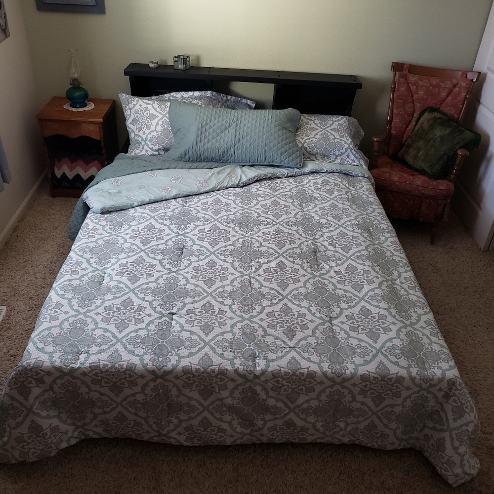 Ellen Tracy Gray and Green Comforter Set - Like New